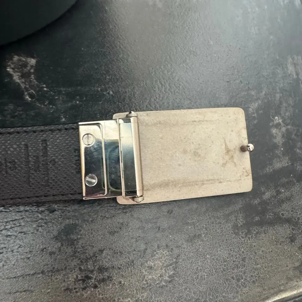 Louis Vuitton‎ Inventeur Graphite Black Mens Belt 95/38 Box Frame Buckle SHW
